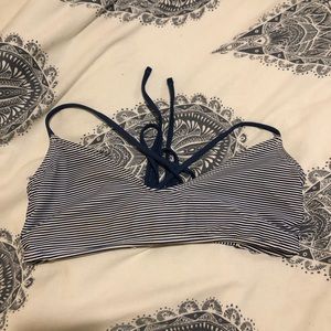white and blue striped bikini top